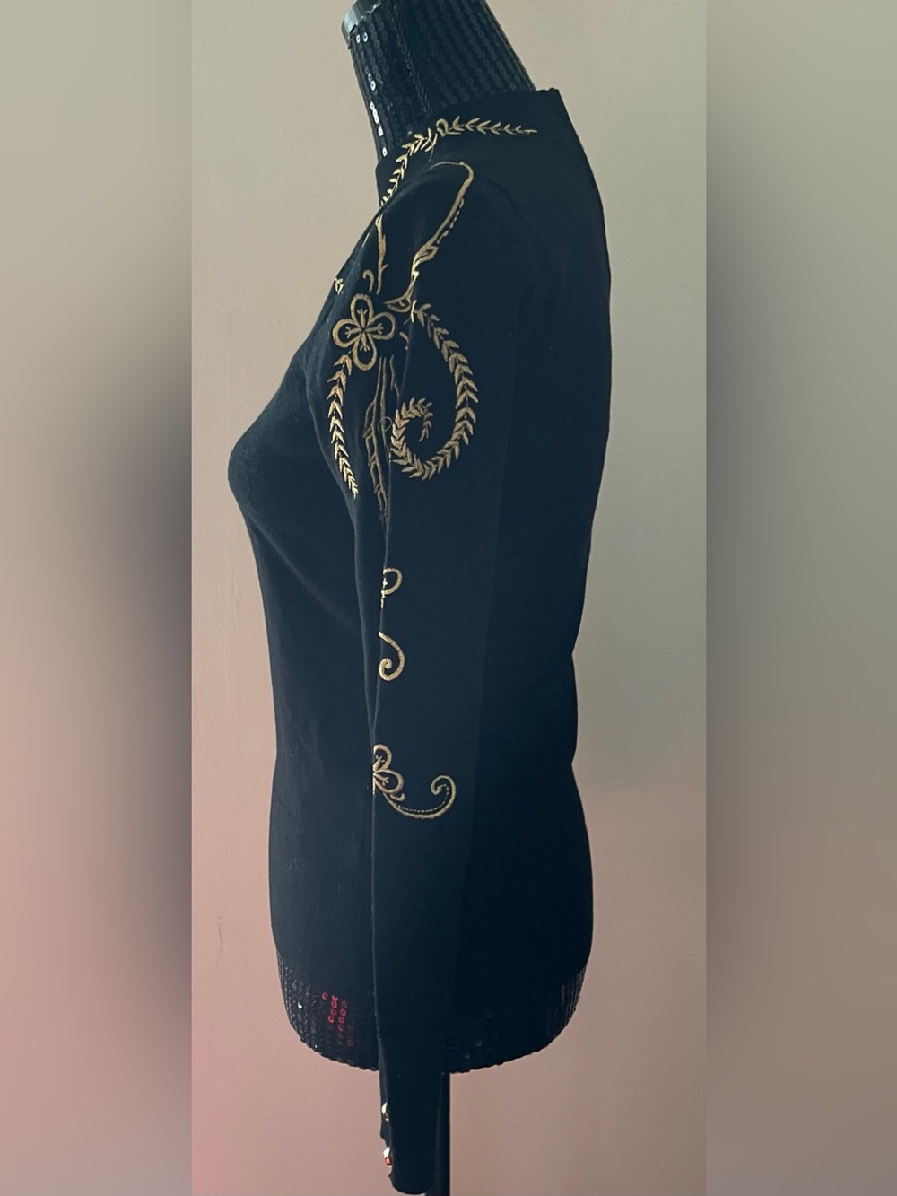 Karen Millen Black Sweater with Gold Embroidered Foliage Size Medium - Picture 4 of 10